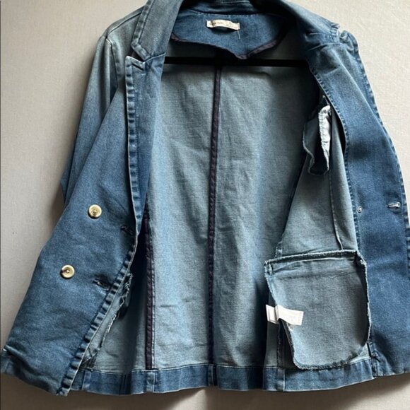 Black Tape Blue Double-Breasted Jean Denim Jacket Sz L - Picture 9 of 9